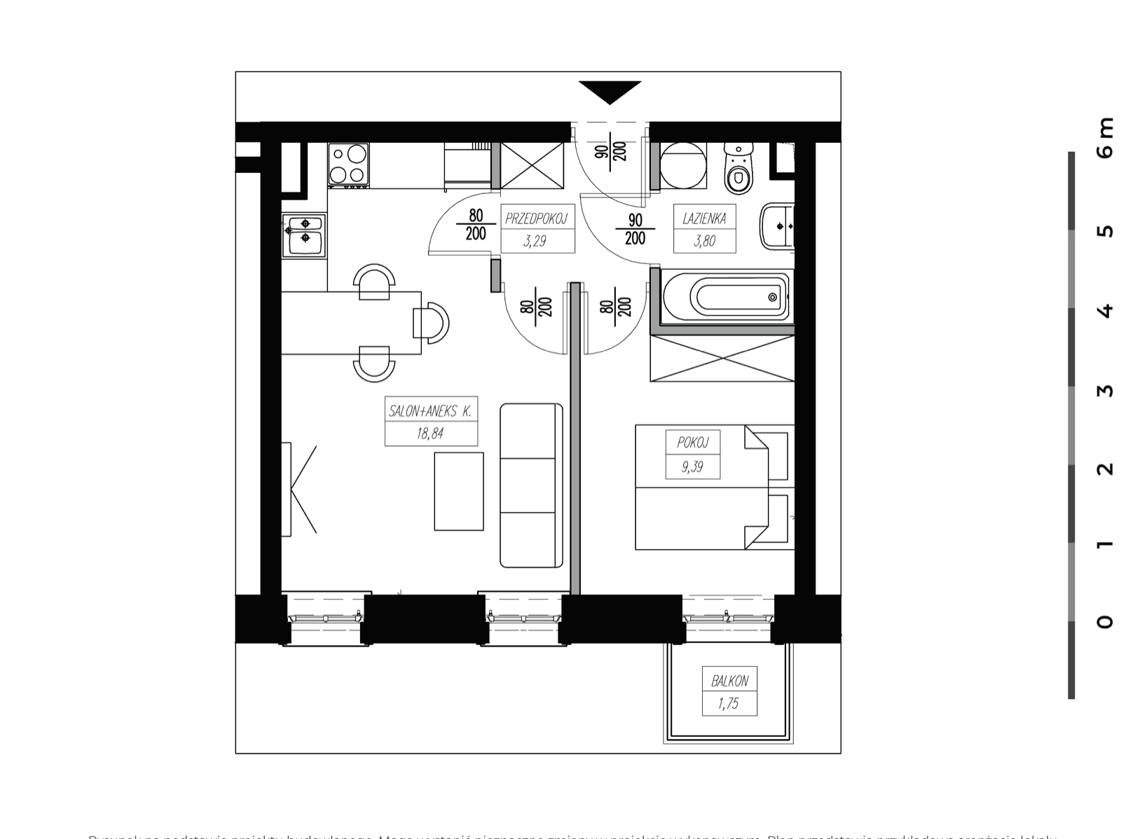 Apartament 2-pokojowy, 35 m² — Niecała Residence M07