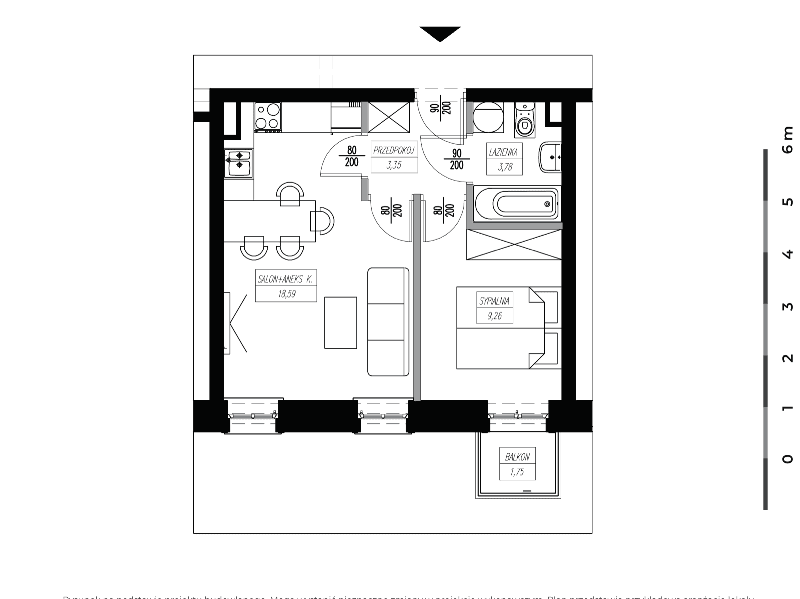 Apartament 2-pokojowy, 35 m² — Niecała Residence M13