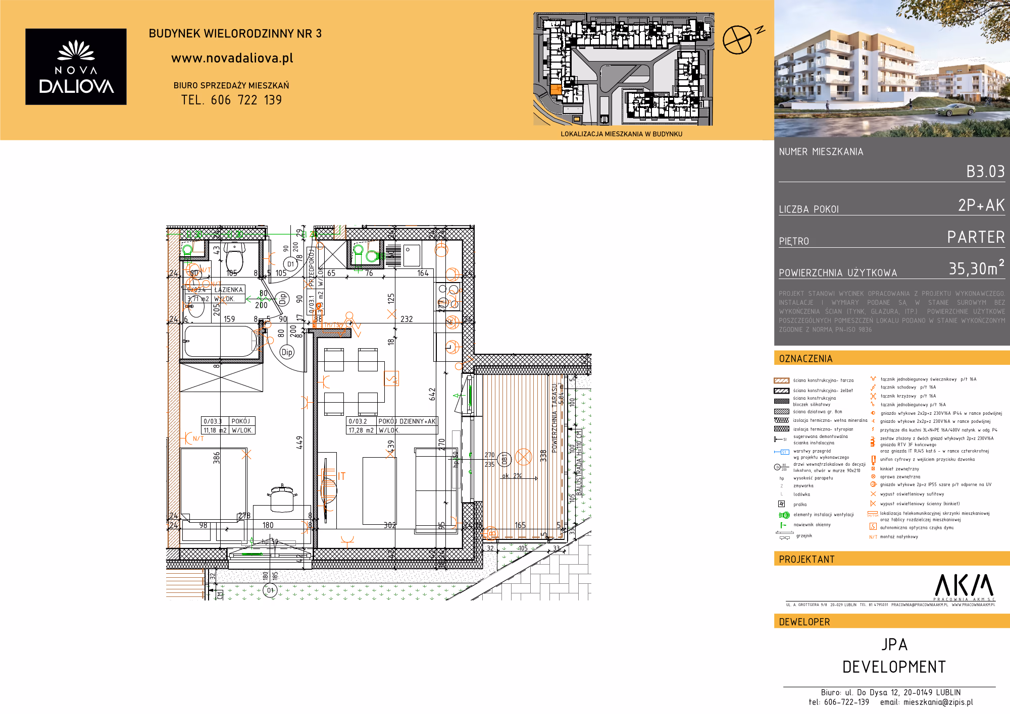Mieszkanie 2-pokojowe, 35 m² — Nova Daliova B3.03 — rzut