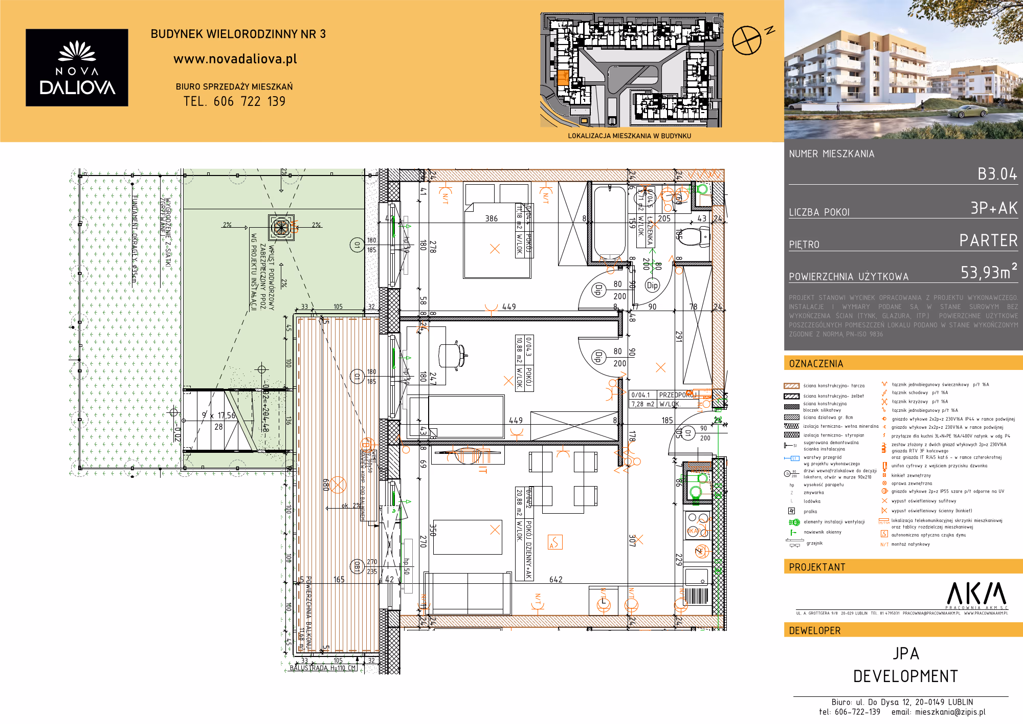 Mieszkanie 3-pokojowe, 54 m² — Nova Daliova B3.04 — rzut