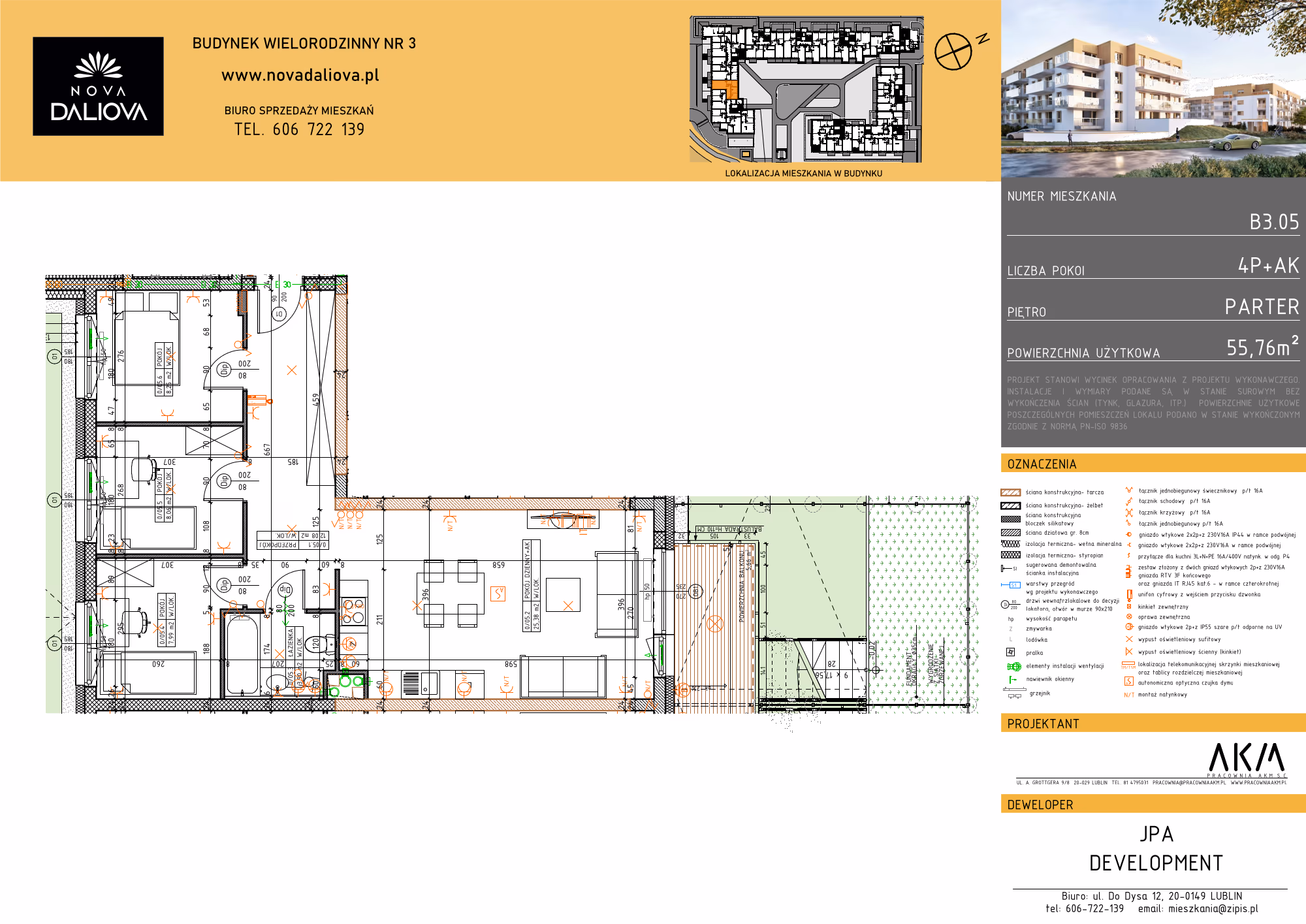 Mieszkanie 4-pokojowe, 66 m² — Nova Daliova B3.05 — rzut