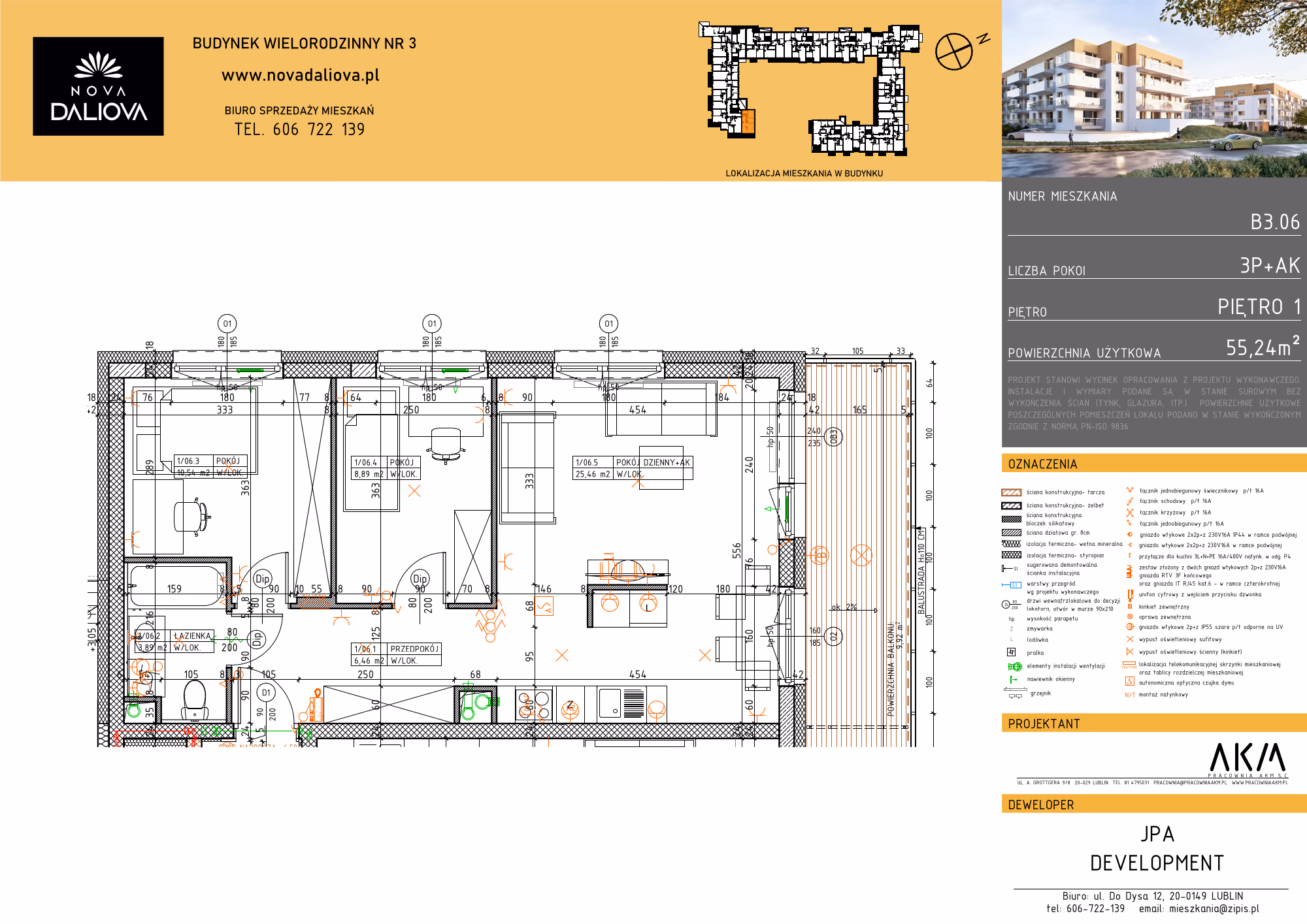 Mieszkanie 3-pokojowe, 55 m² — Nova Daliova B3.06 — rzut