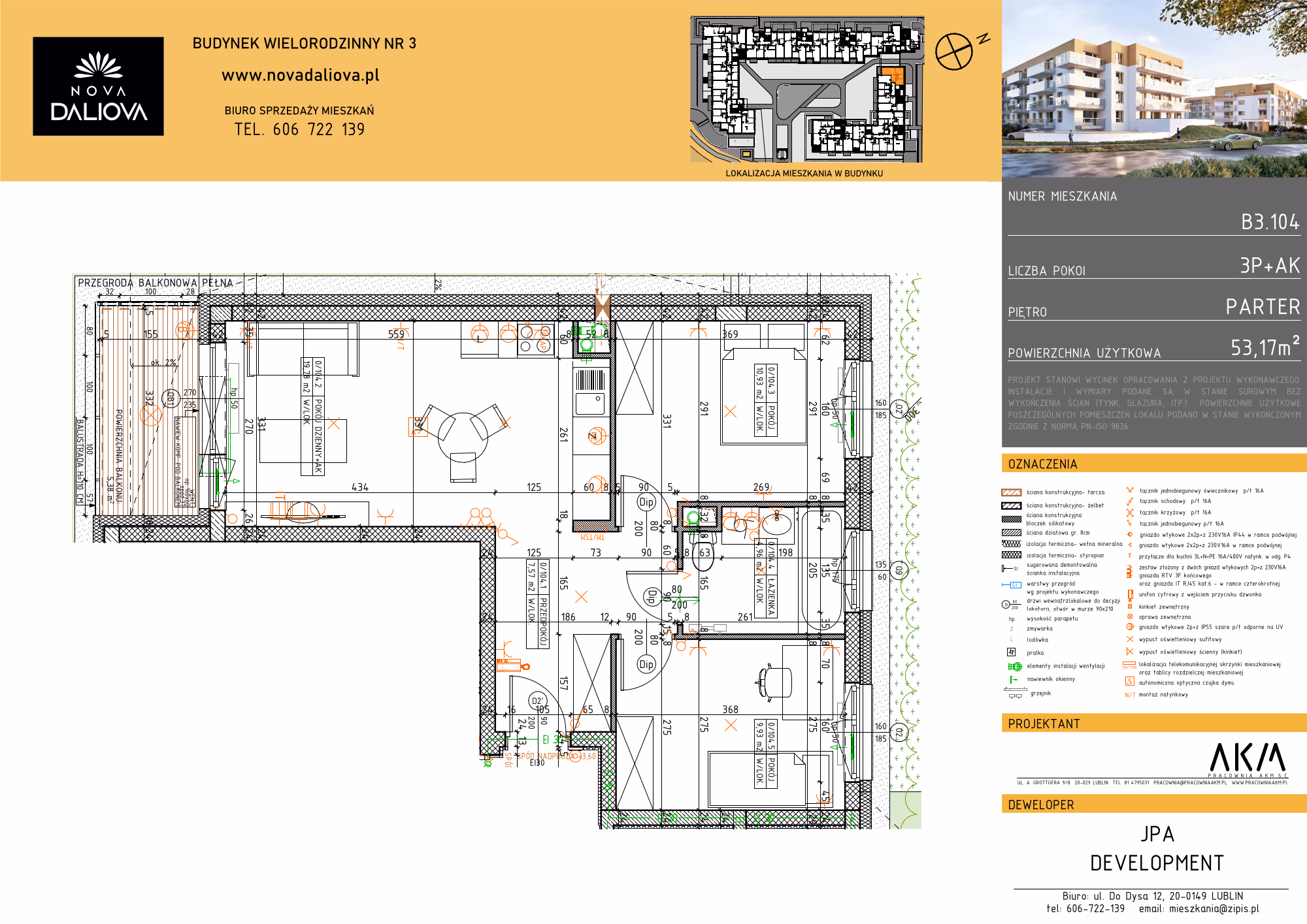 Mieszkanie 3-pokojowe, 53 m² — Nova Daliova B3.104 — rzut