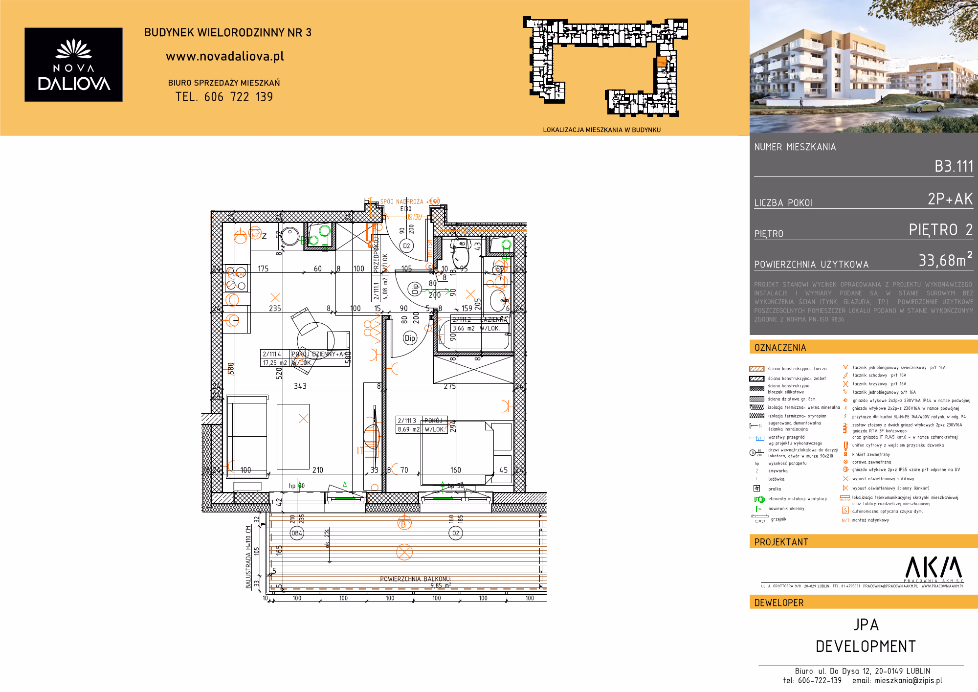 Mieszkanie 2-pokojowe, 34 m² — Nova Daliova B3.111 — rzut