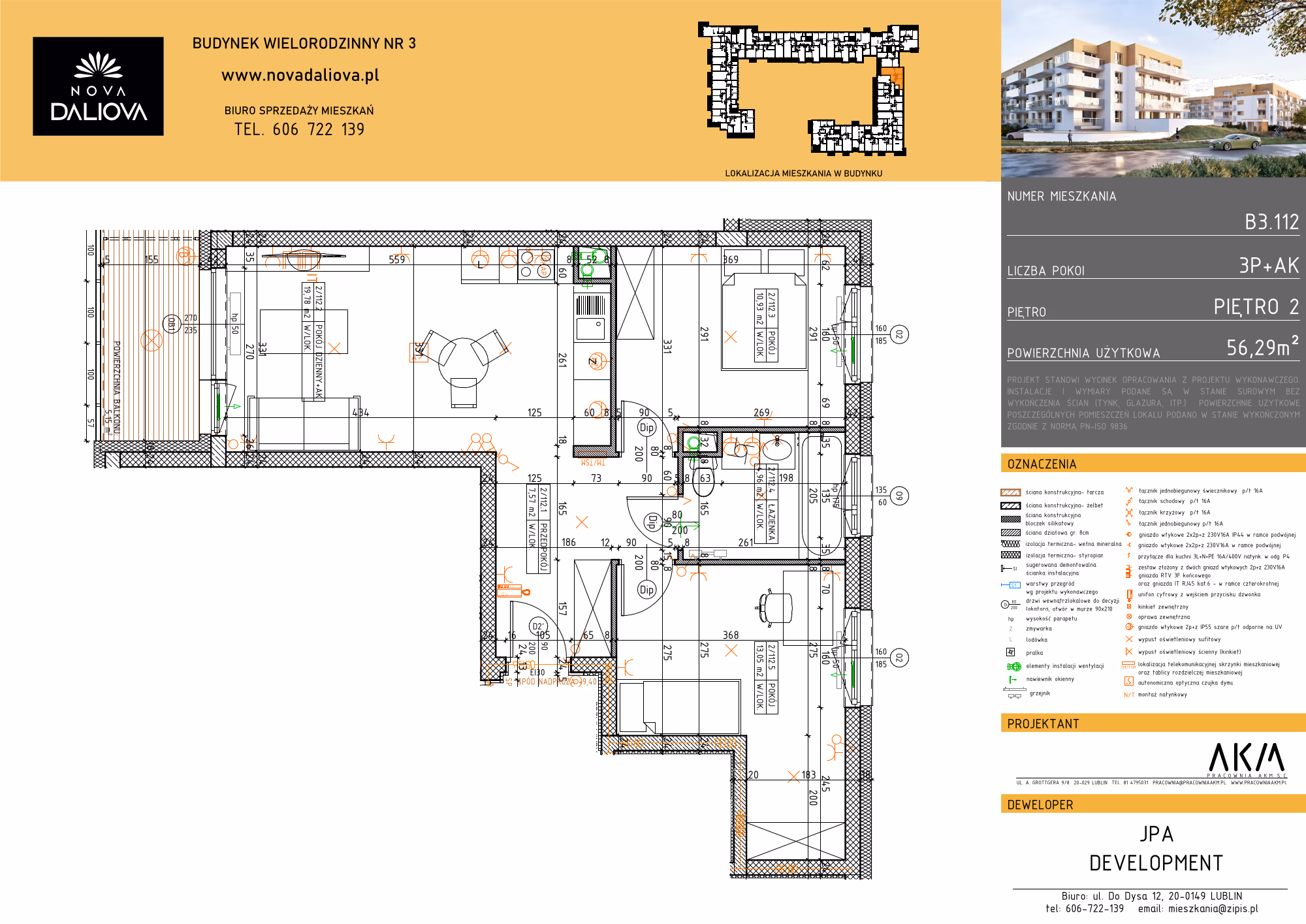 Mieszkanie 3-pokojowe, 56 m² — Nova Daliova B3.112 — rzut