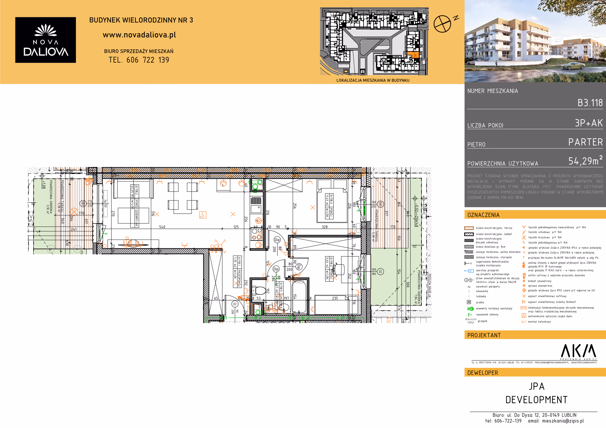 Mieszkanie 3-pokojowe, 54 m² — Nova Daliova B3.118 — rzut
