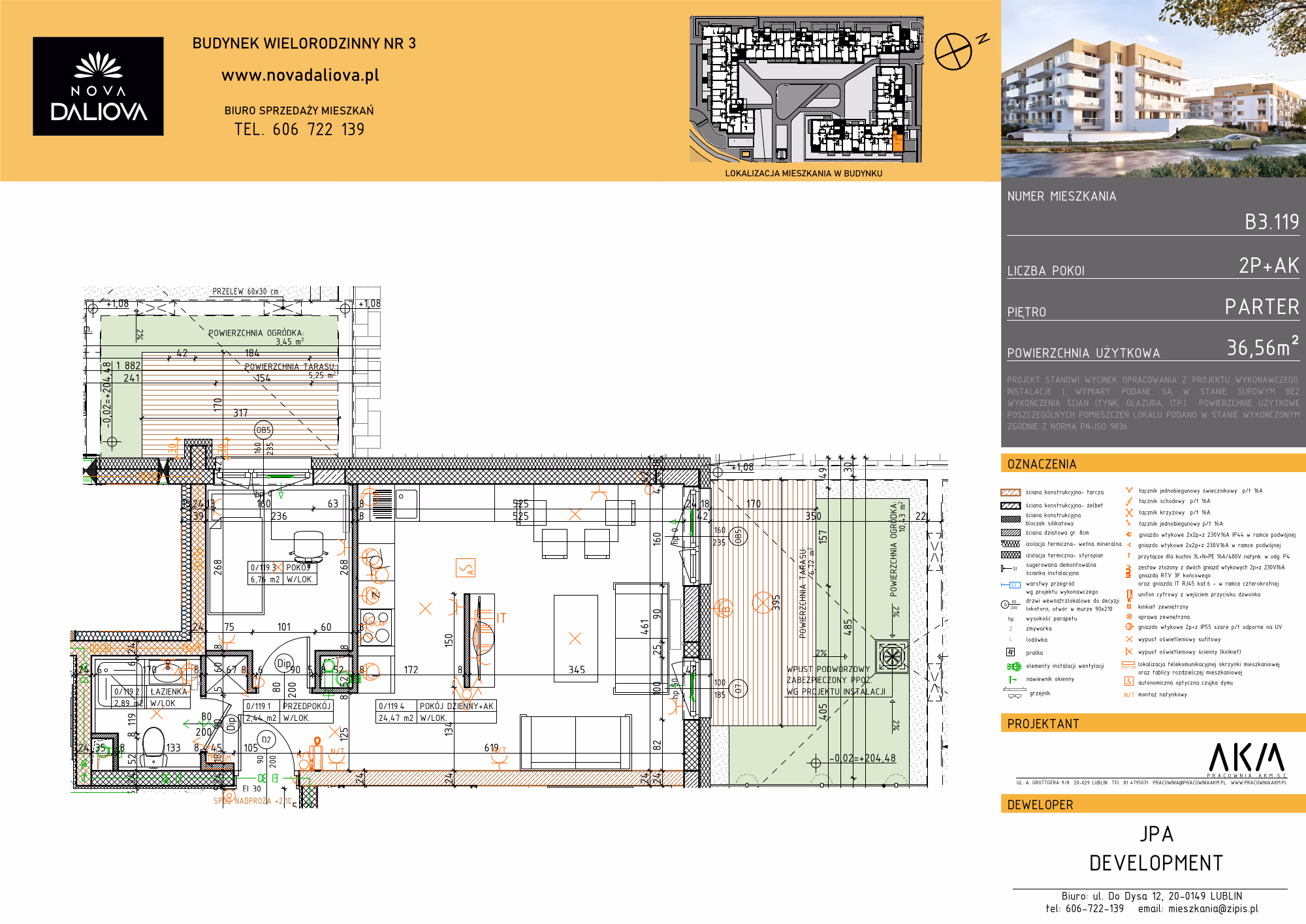 Mieszkanie 2-pokojowe, 37 m² — Nova Daliova B3.119 — rzut