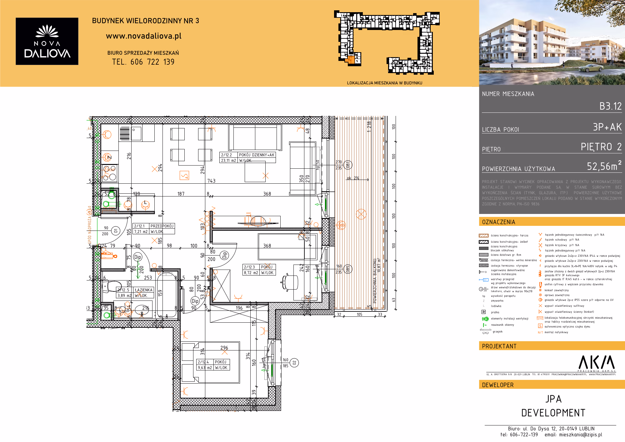 Mieszkanie 3-pokojowe, 53 m² — Nova Daliova B3.12 — rzut