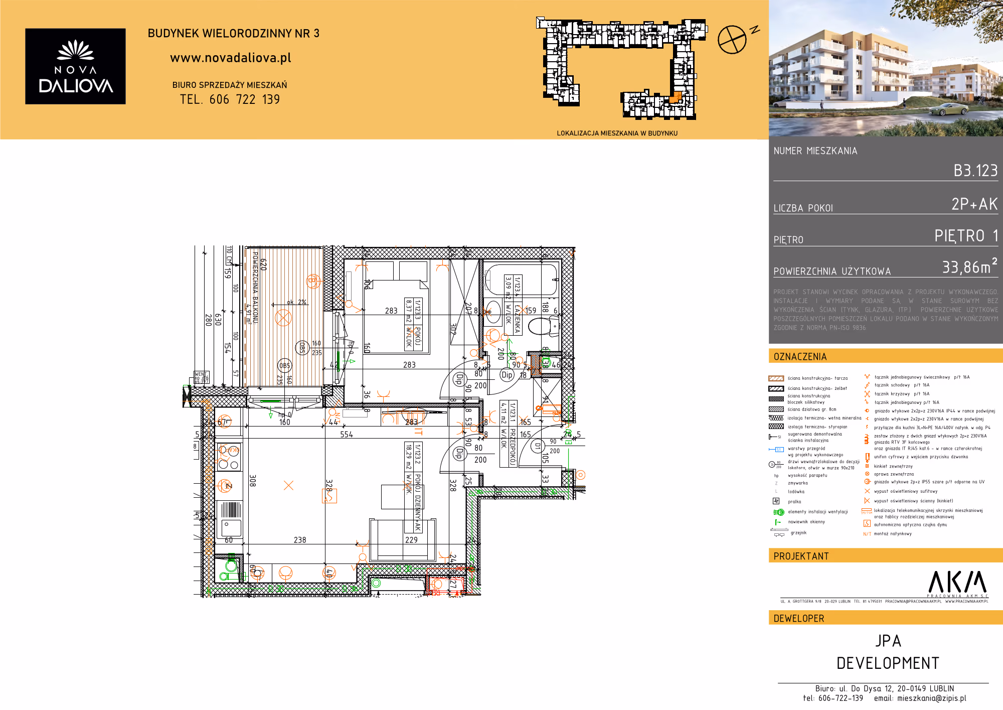 Mieszkanie 2-pokojowe, 34 m² — Nova Daliova B3.123 — rzut