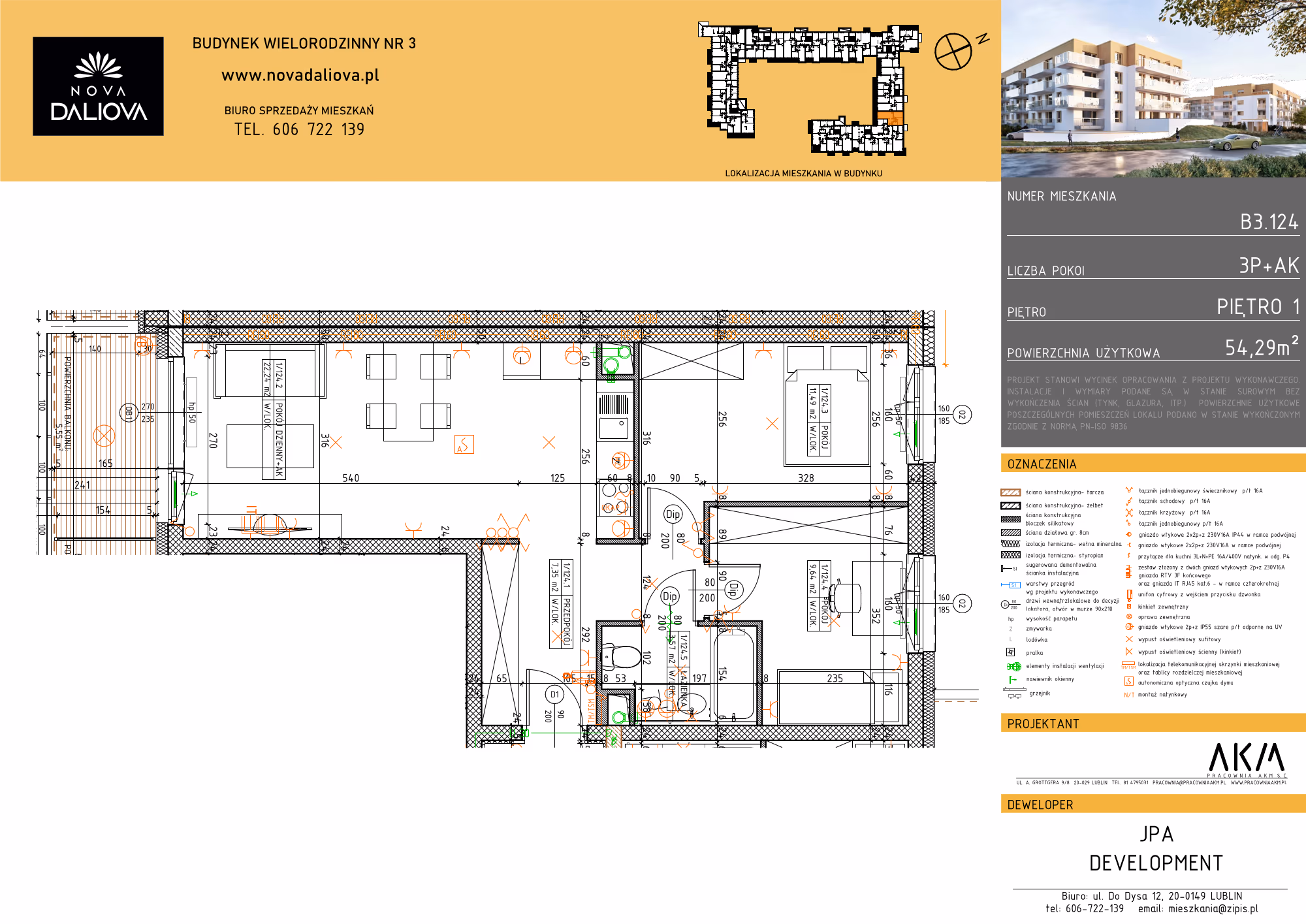 Mieszkanie 3-pokojowe, 54 m² — Nova Daliova B3.124 — rzut