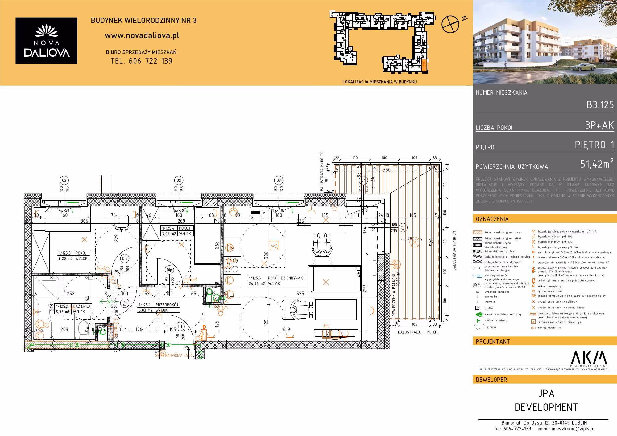 Mieszkanie 3-pokojowe, 51 m² — Nova Daliova B3.125 — rzut