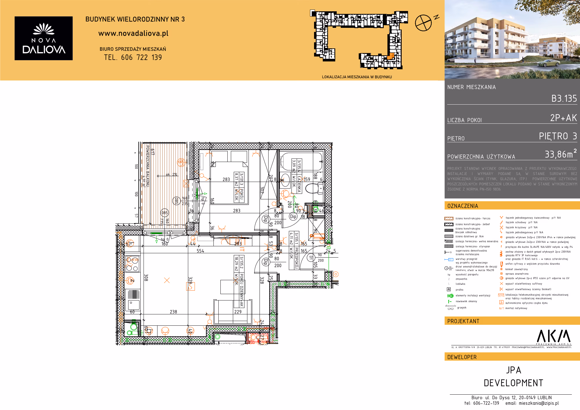 Mieszkanie 2-pokojowe, 34 m² — Nova Daliova B3.135 — rzut