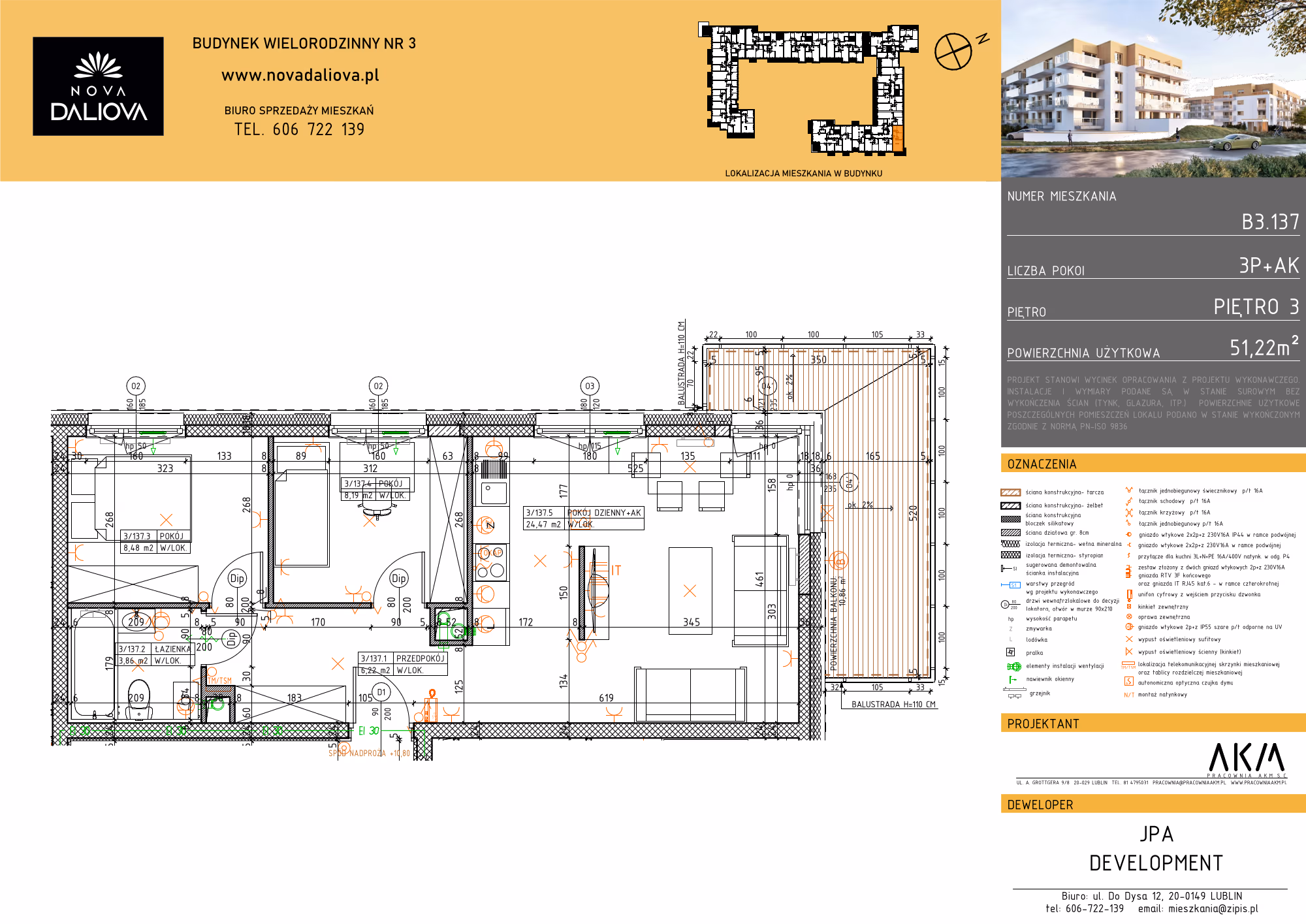 Mieszkanie 3-pokojowe, 51 m² — Nova Daliova B3.137 — rzut