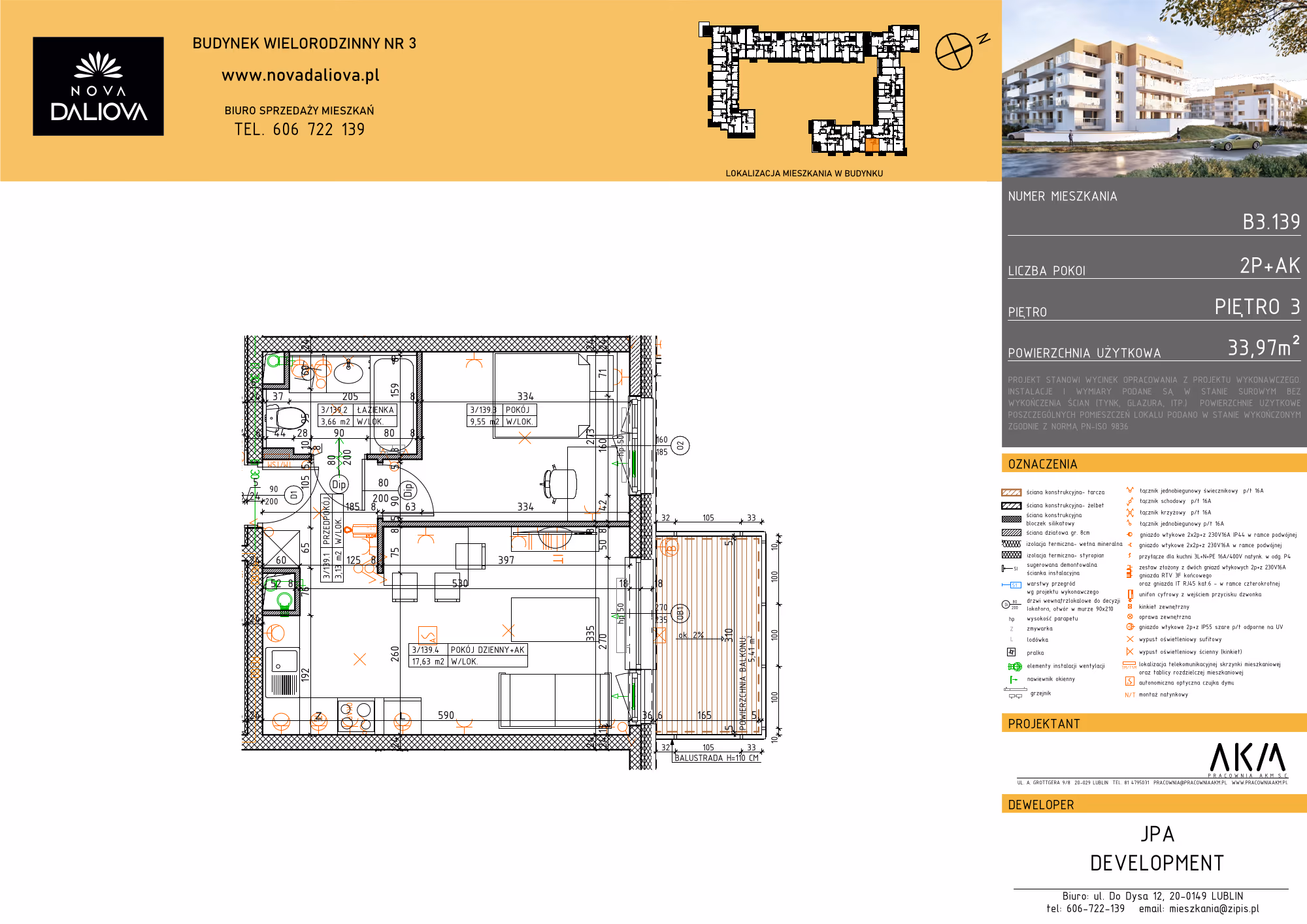 Mieszkanie 2-pokojowe, 34 m² — Nova Daliova B3.139 — rzut