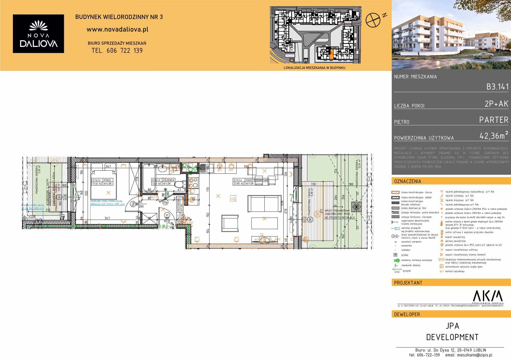 Mieszkanie 2-pokojowe, 42 m² — Nova Daliova B3.141 — rzut