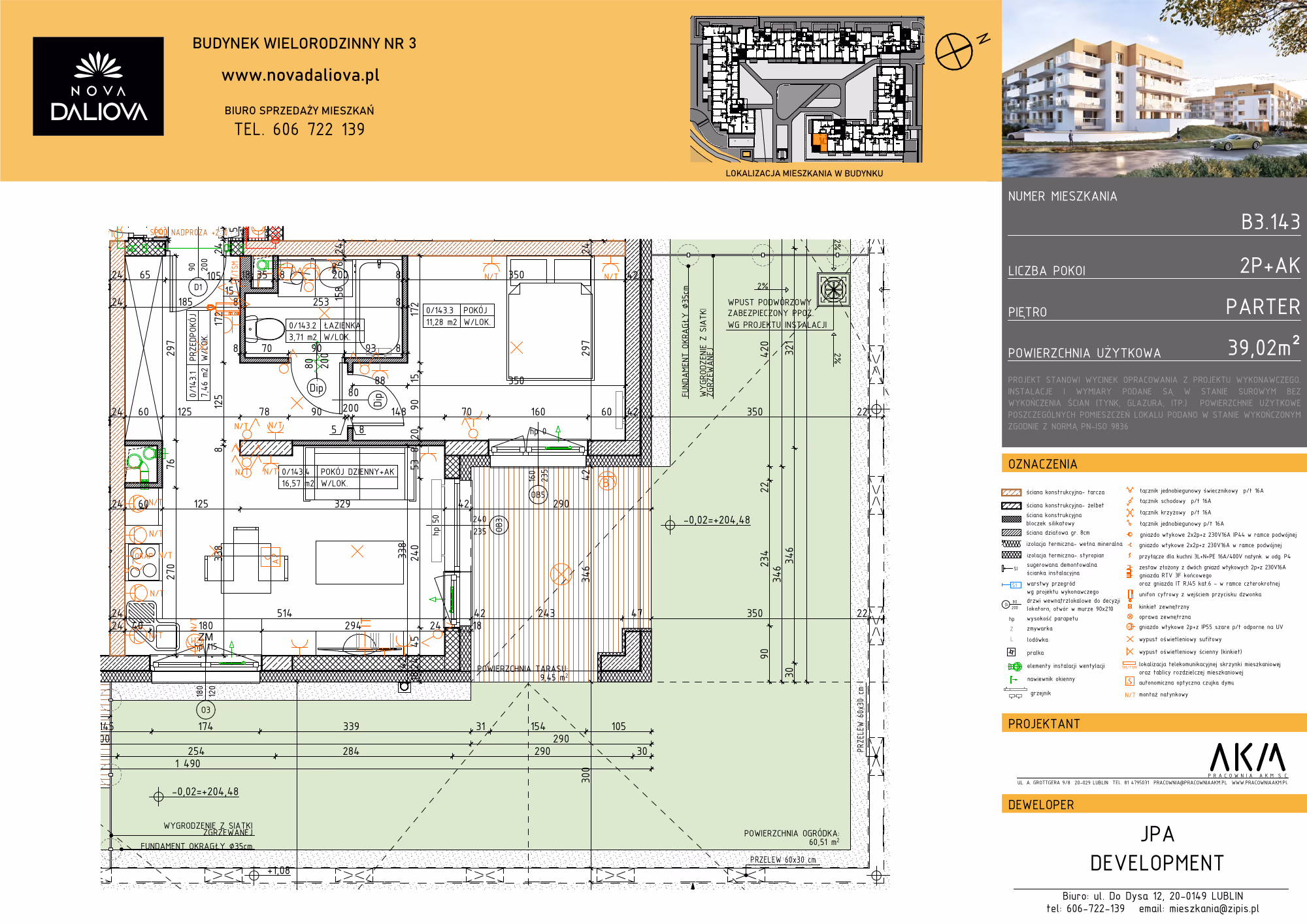 Mieszkanie 2-pokojowe, 39 m² — Nova Daliova B3.143 — rzut