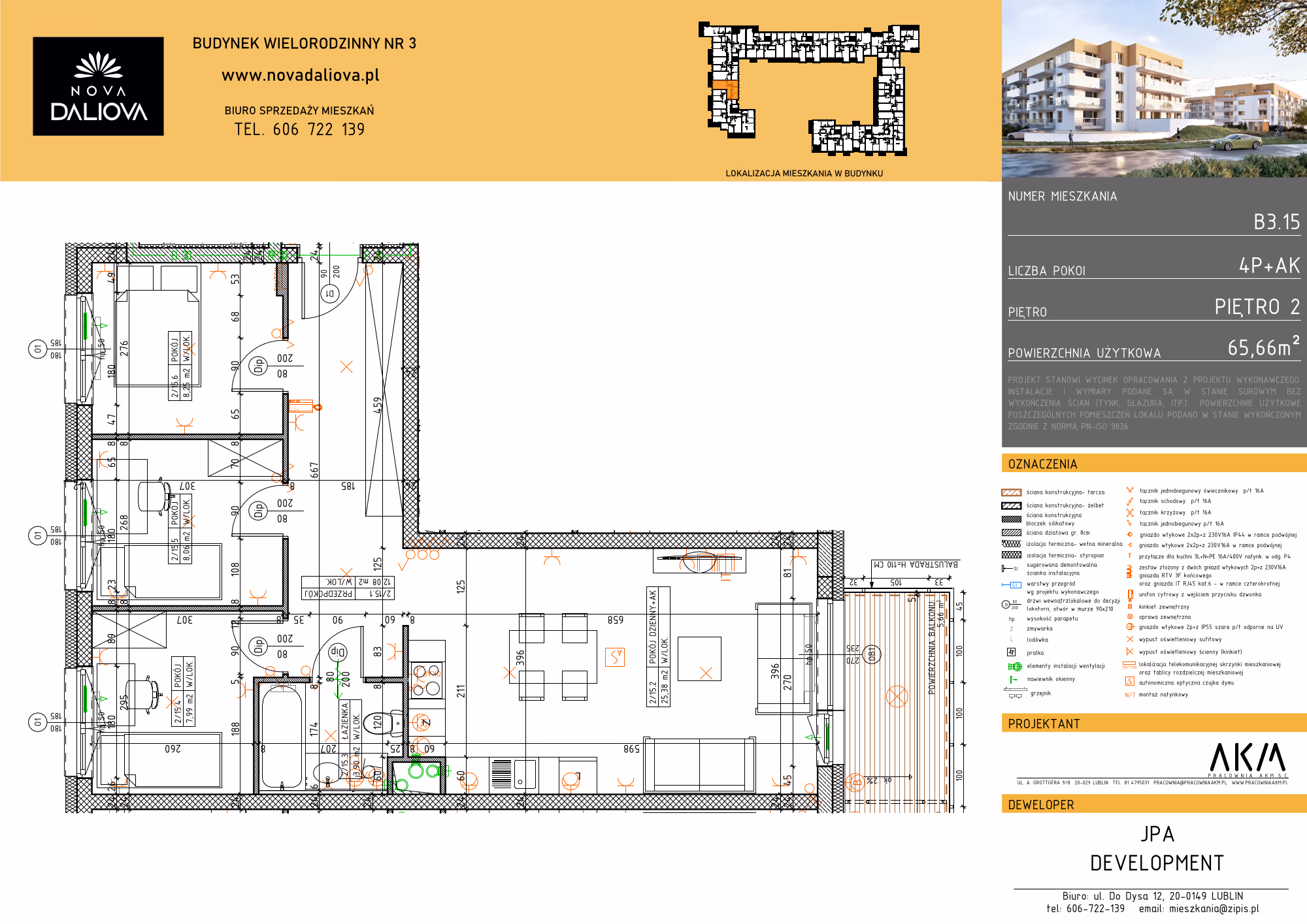 Mieszkanie 4-pokojowe, 66 m² — Nova Daliova B3.15 — rzut
