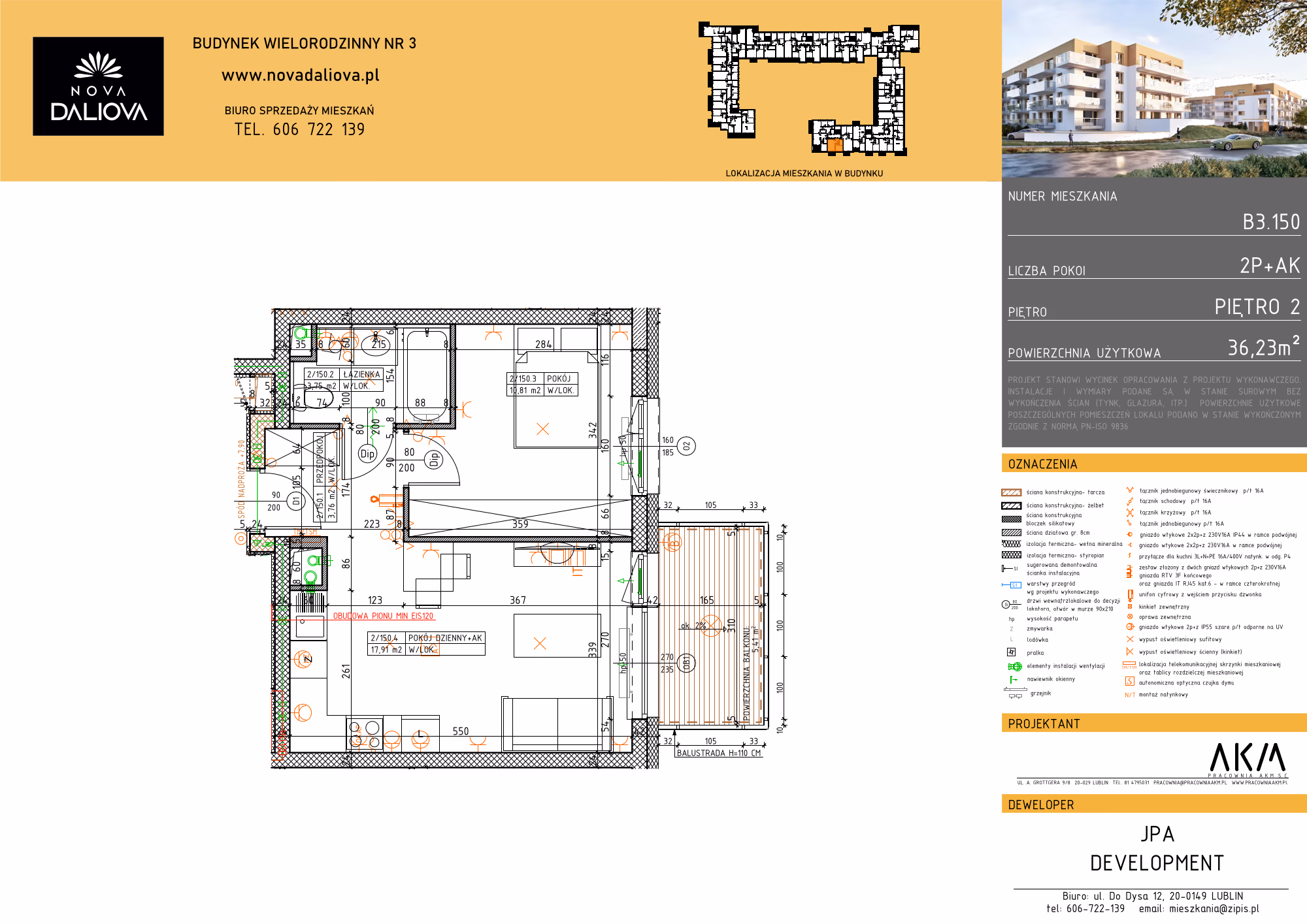 Mieszkanie 2-pokojowe, 36 m² — Nova Daliova B3.150 — rzut