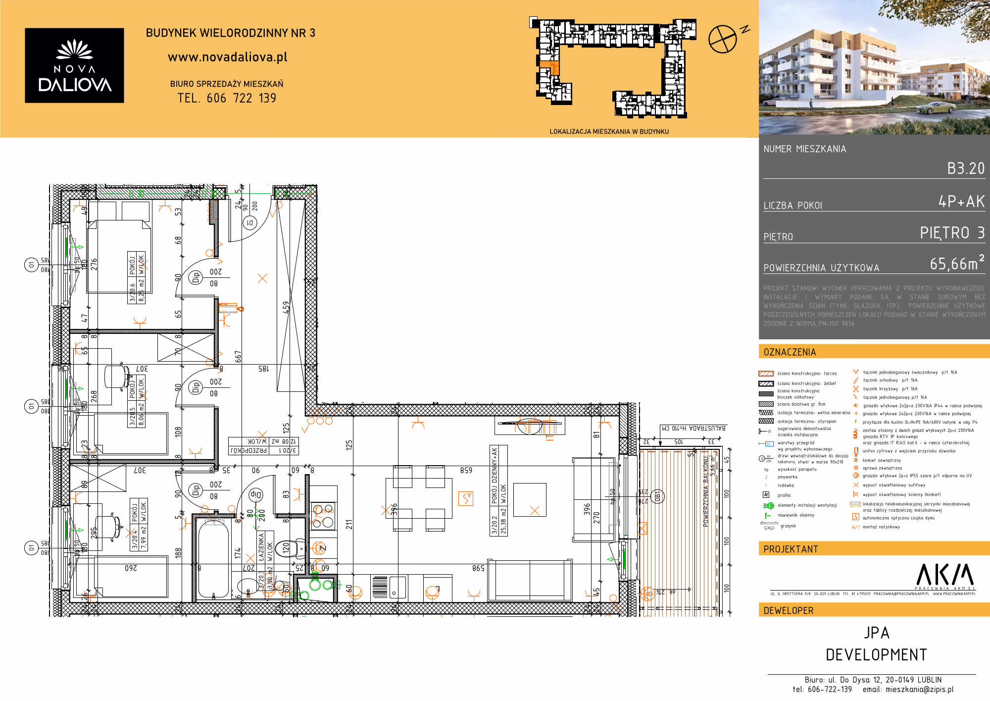Mieszkanie 4-pokojowe, 66 m² — Nova Daliova B3.20 — rzut