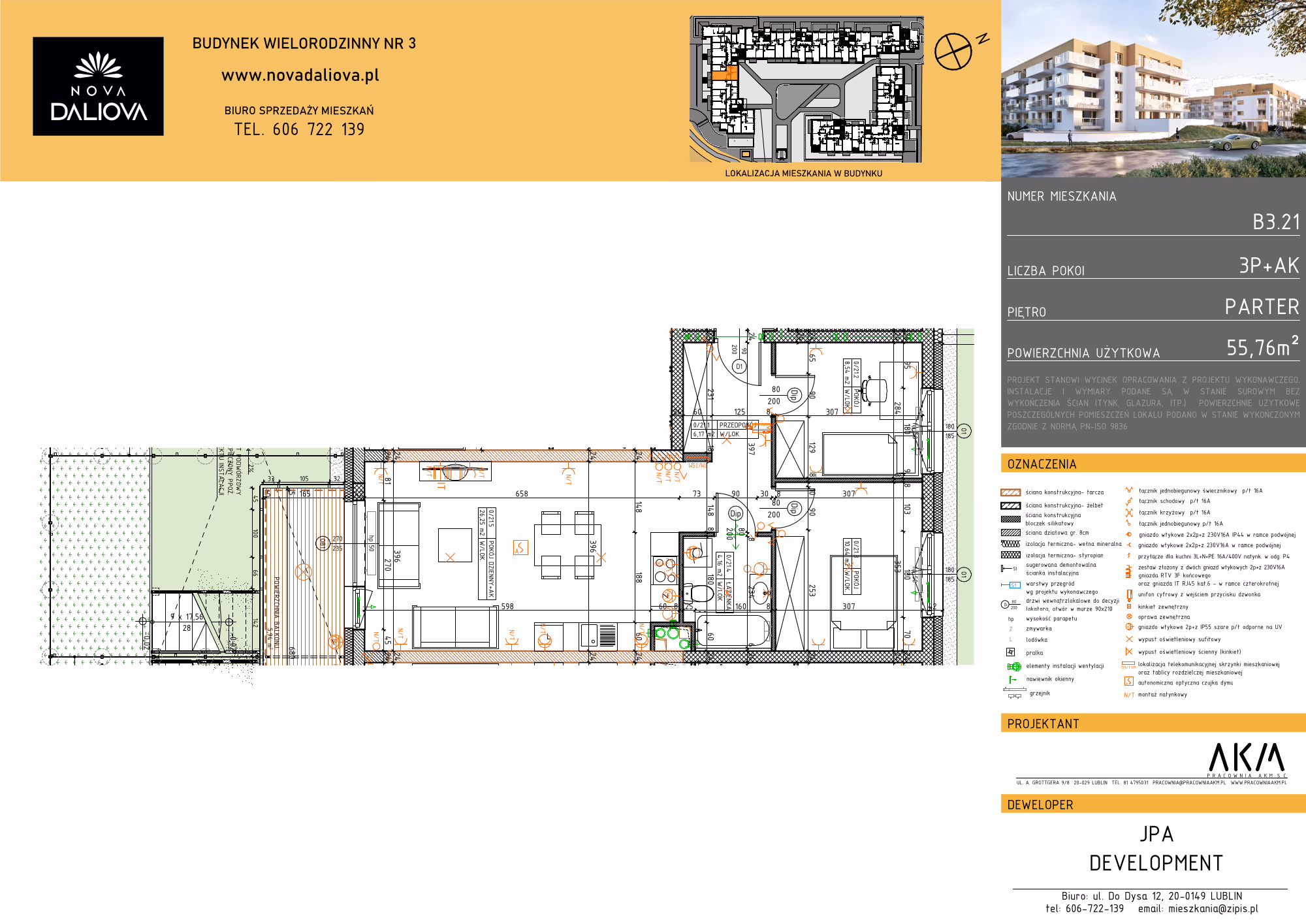 Mieszkanie 3-pokojowe, 56 m² — Nova Daliova B3.21 — rzut
