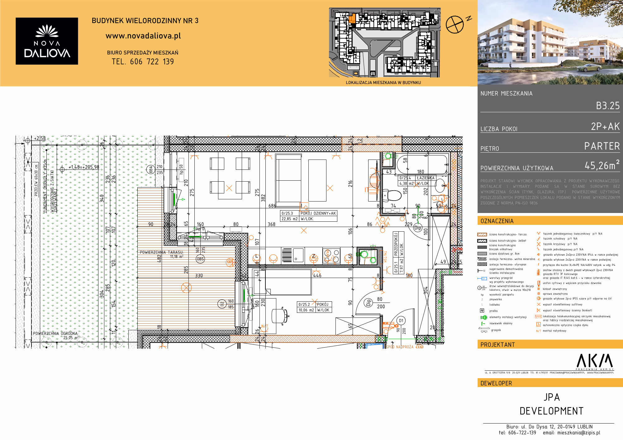 Mieszkanie 2-pokojowe, 45 m² — Nova Daliova B3.25 — rzut