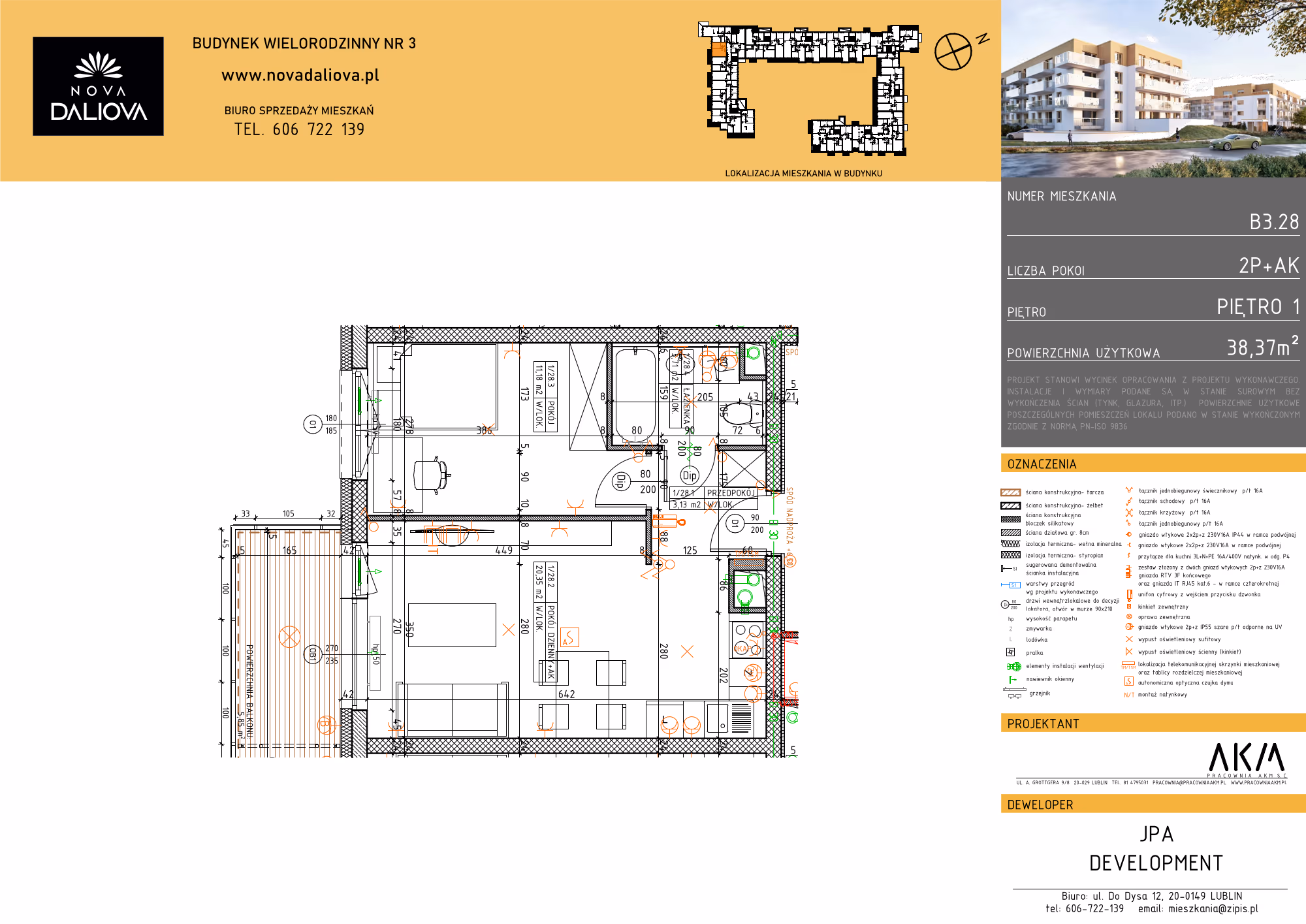 Mieszkanie 2-pokojowe, 38 m² — Nova Daliova B3.28 — rzut
