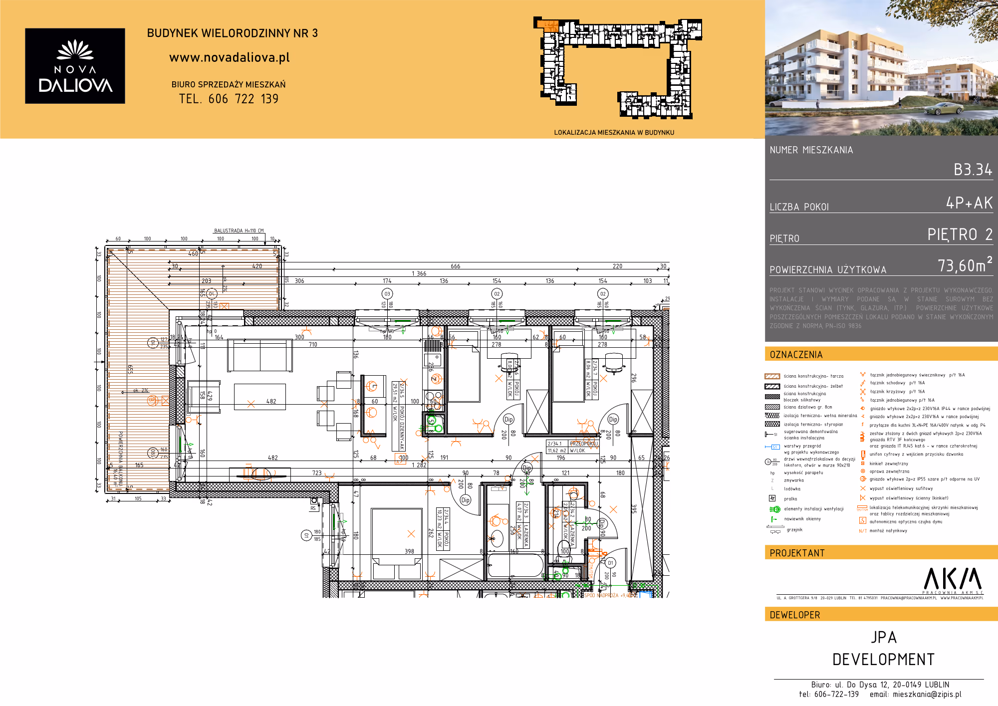 Mieszkanie 4-pokojowe, 74 m² — Nova Daliova B3.34 — rzut