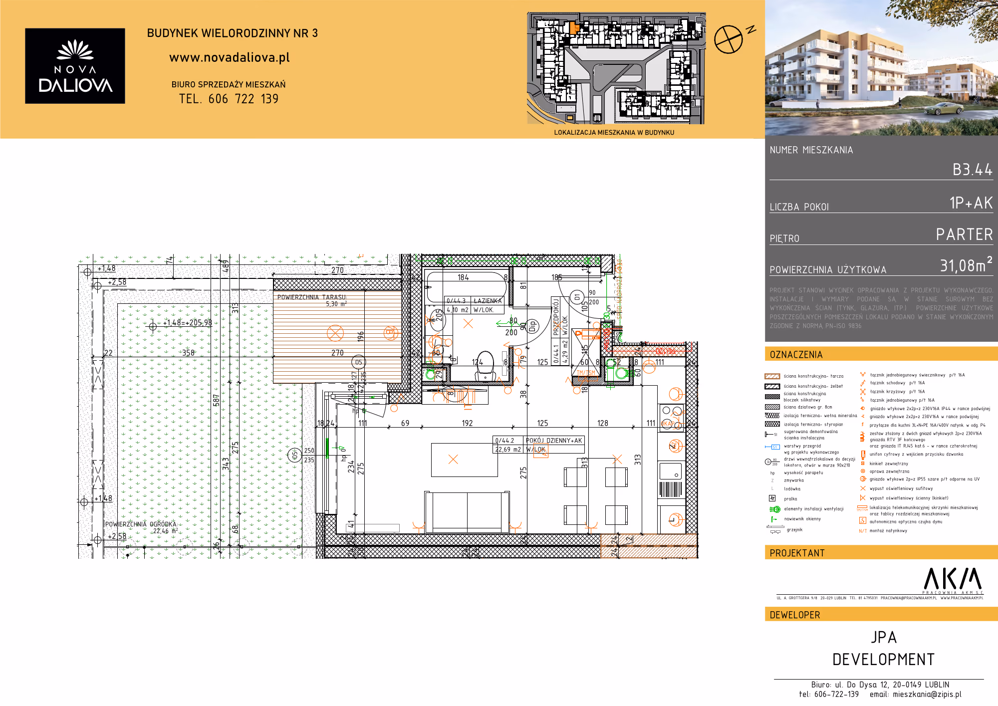 Mieszkanie 1-pokojowe, 31 m² — Nova Daliova B3.44 — rzut
