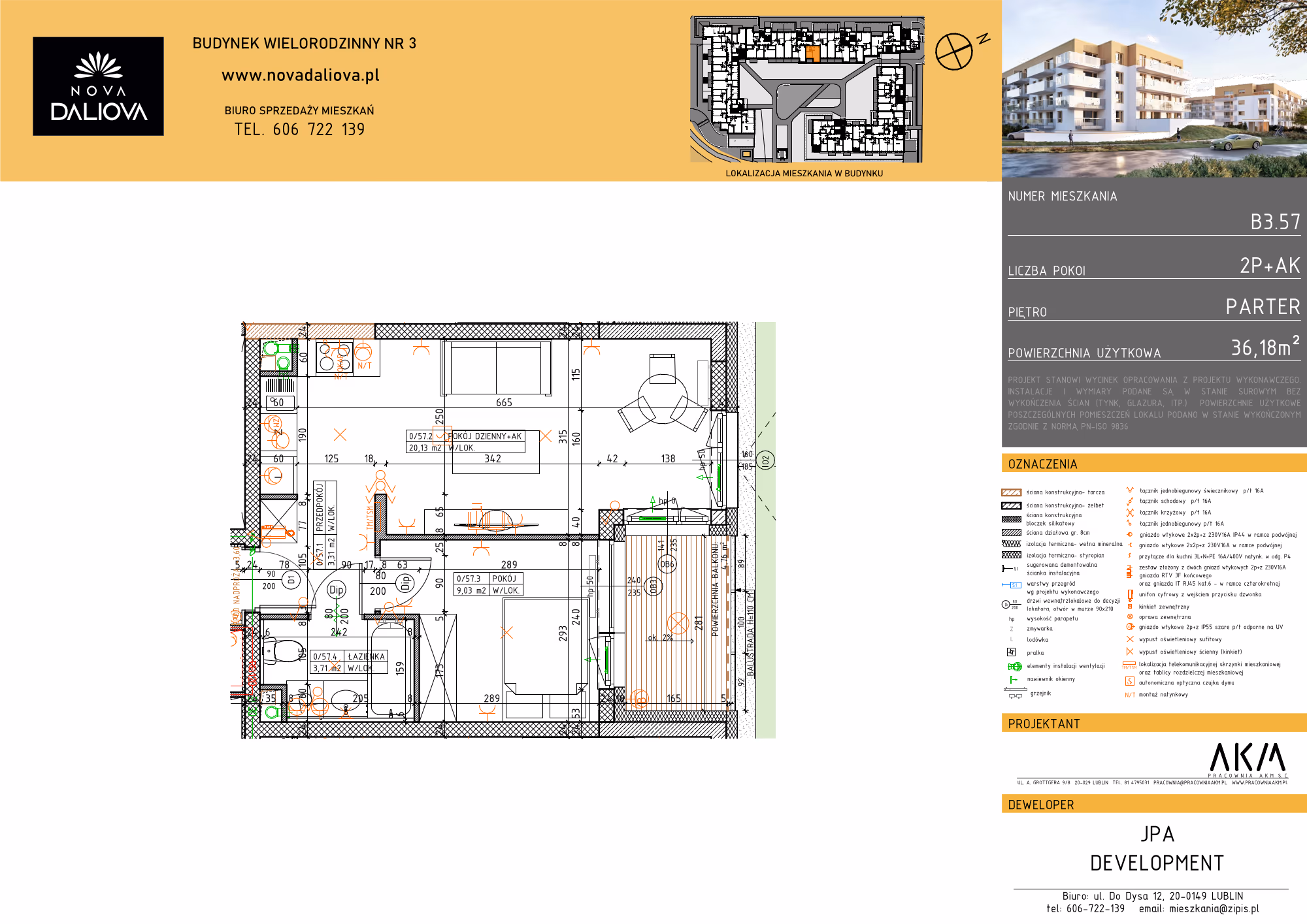 Mieszkanie 2-pokojowe, 36 m² — Nova Daliova B3.57 — rzut