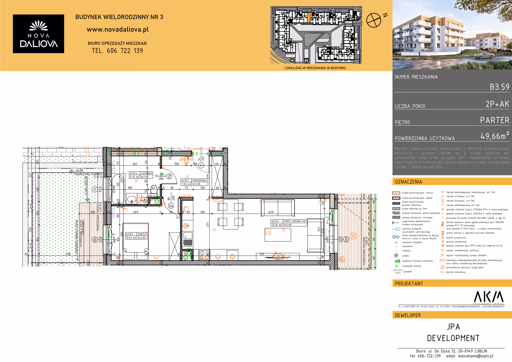 Mieszkanie 2-pokojowe, 50 m² — Nova Daliova B3.59 — rzut