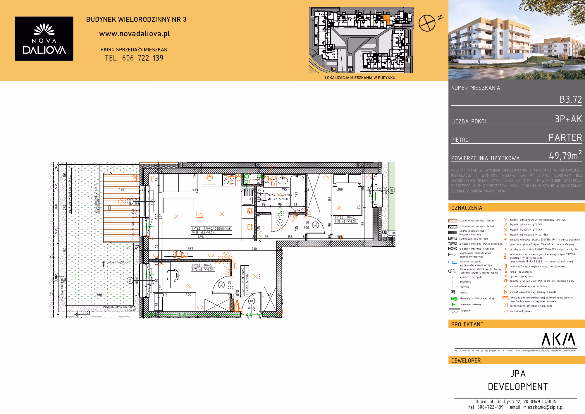 Mieszkanie 3-pokojowe, 50 m² — Nova Daliova B3.72 — rzut