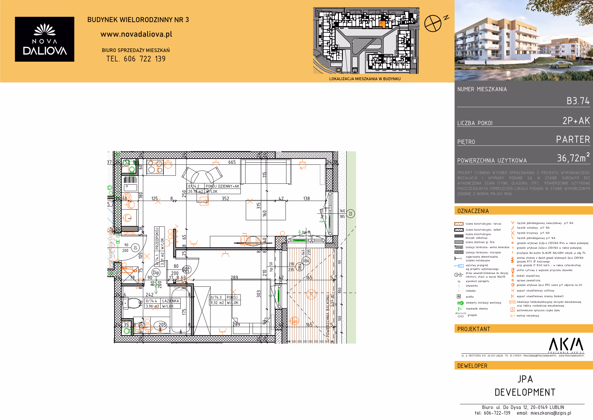 Mieszkanie 2-pokojowe, 37 m² — Nova Daliova B3.74 — rzut