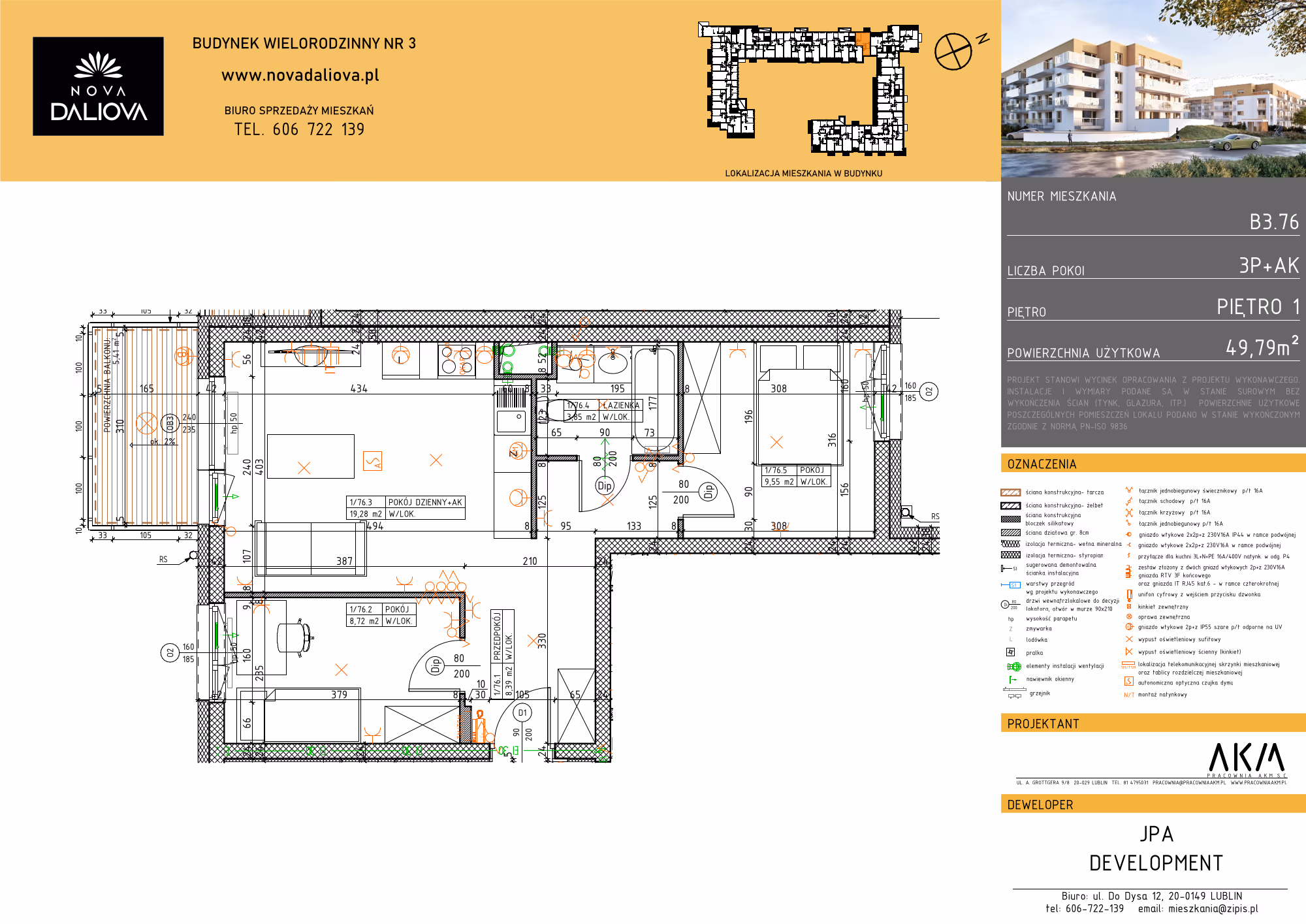 Mieszkanie 3-pokojowe, 50 m² — Nova Daliova B3.76 — rzut