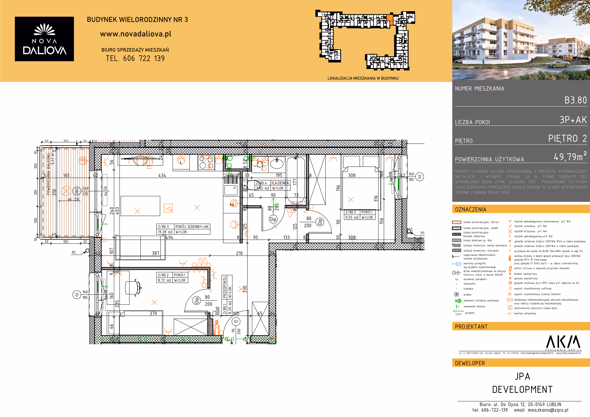 Mieszkanie 3-pokojowe, 50 m² — Nova Daliova B3.80 — rzut